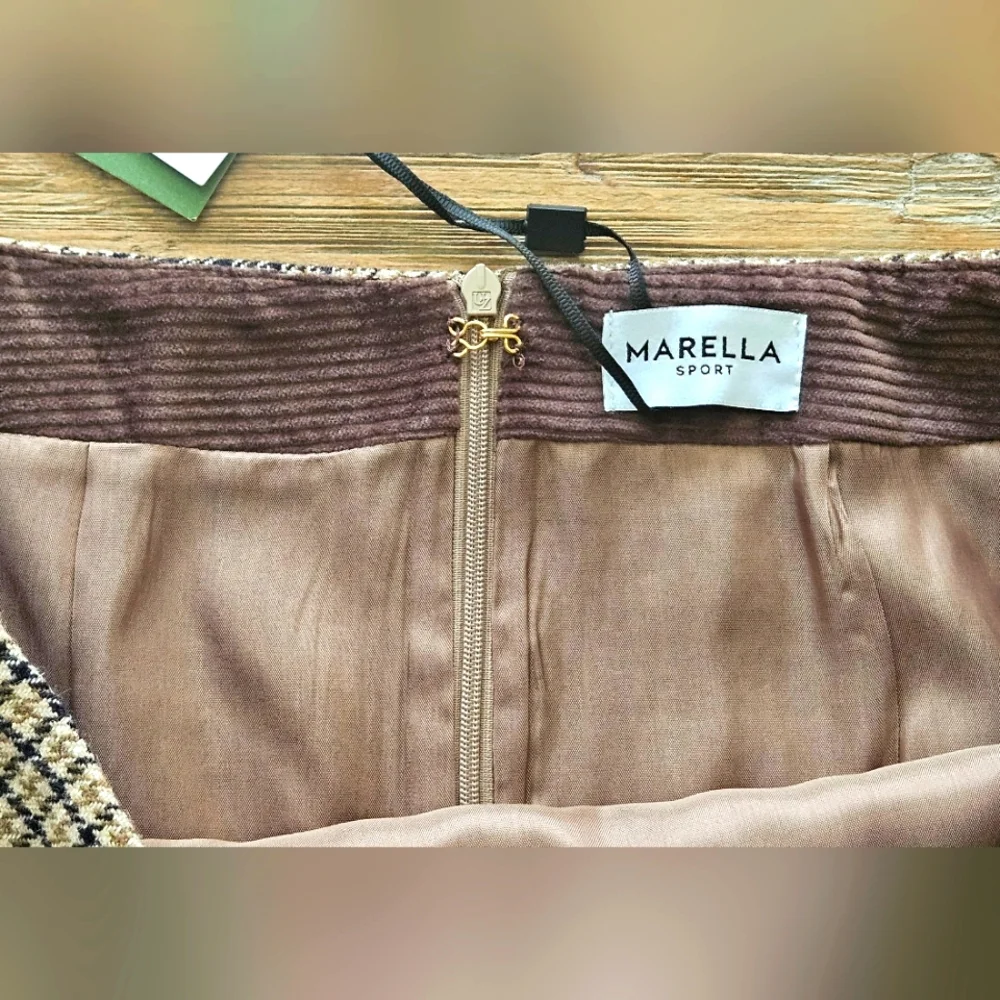 NWT Marella Women's‎ Houndstooth Mini Whisky Wool Skirt: Color- Camel: Size- 10